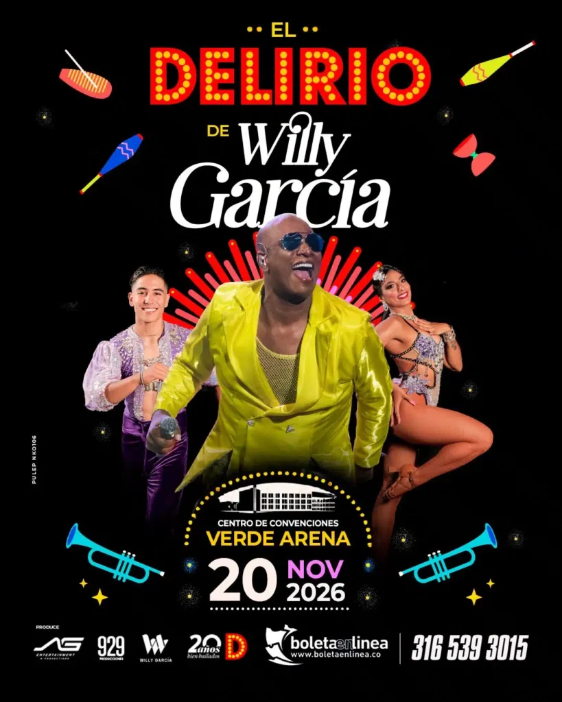 Cali, El Delirio de Willy García llega al Centro de Convenciones Verde Arena este 20 de noviembre