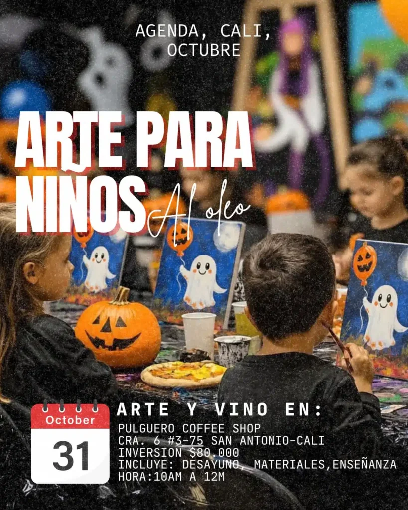 Celebracion Infantil de Halloween – Taller de Pintura (Arte y Vino) – Pulguero Coffee Shop