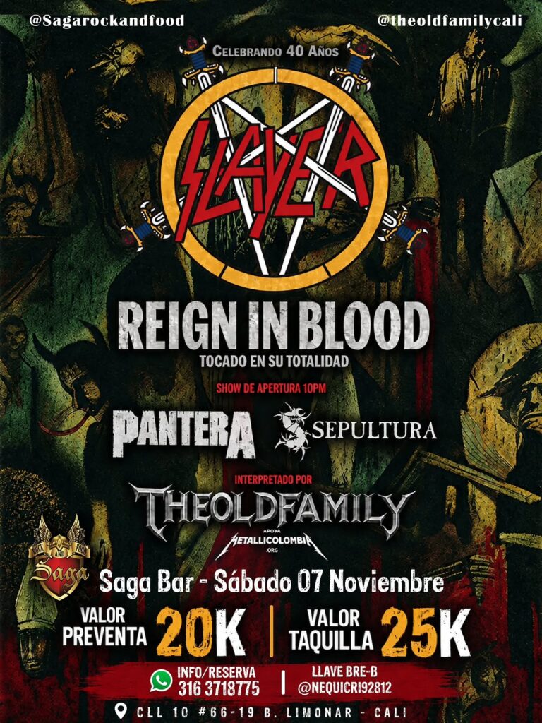 Slayer – Reign in Blood: 40 Anos (tributo, show de apertura Pantera + Sepultura)